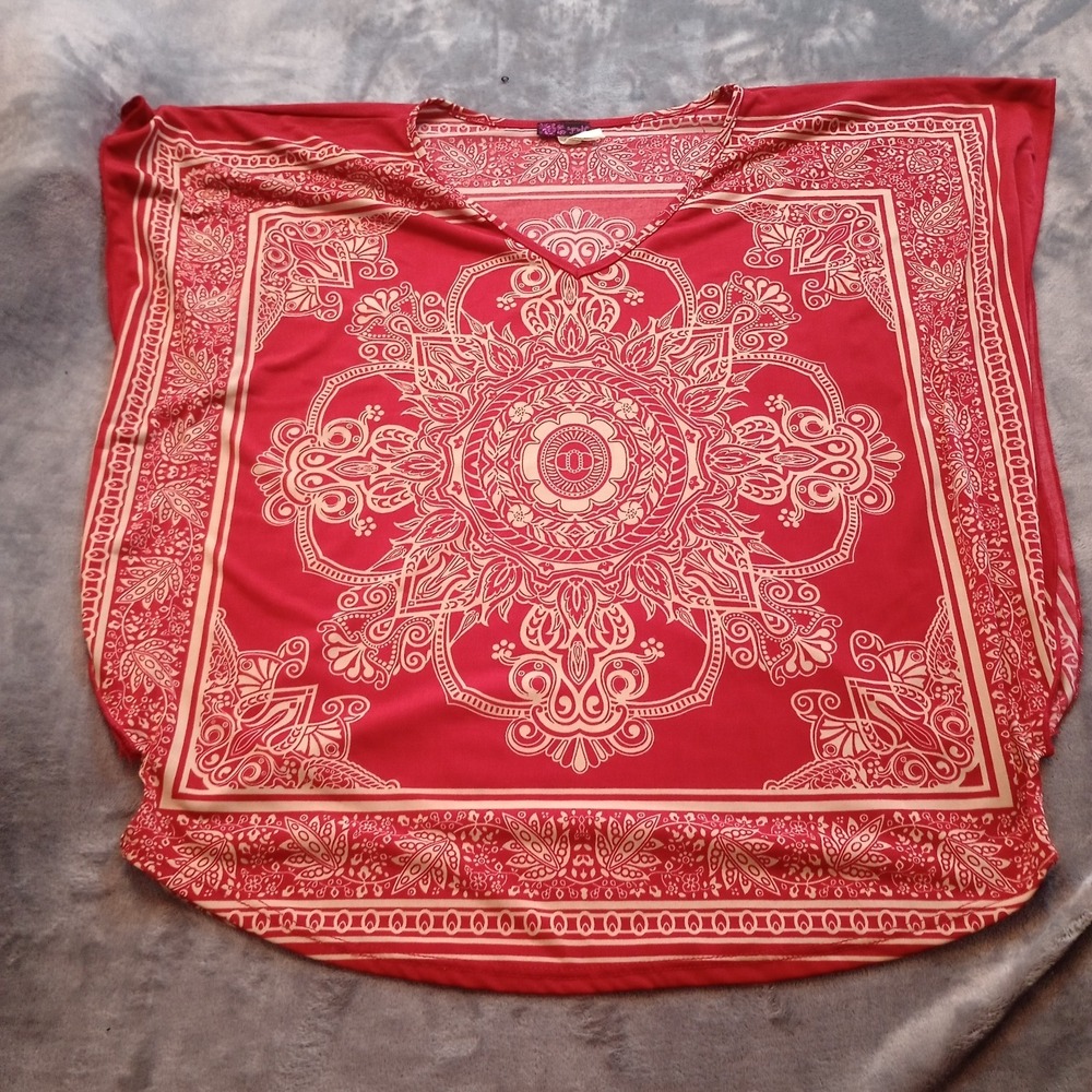 Vintage Bandana Poncho Womens Medium Red Ranch Farm Country Western Cowgirl - Picture 1 of 13